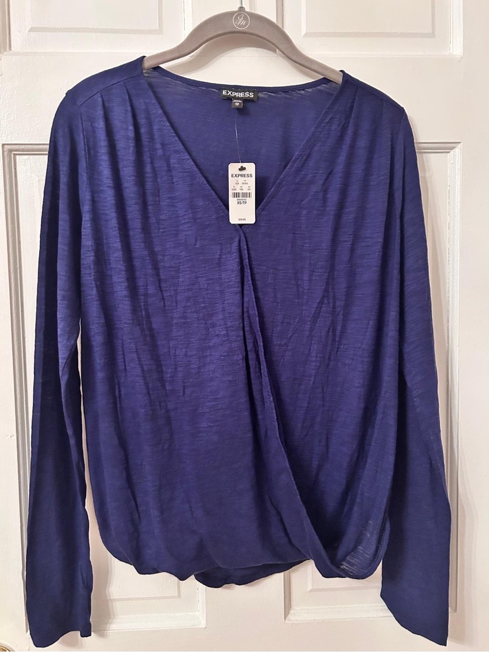 Express Women's Royal Blue Surplice Long Sleeve Top